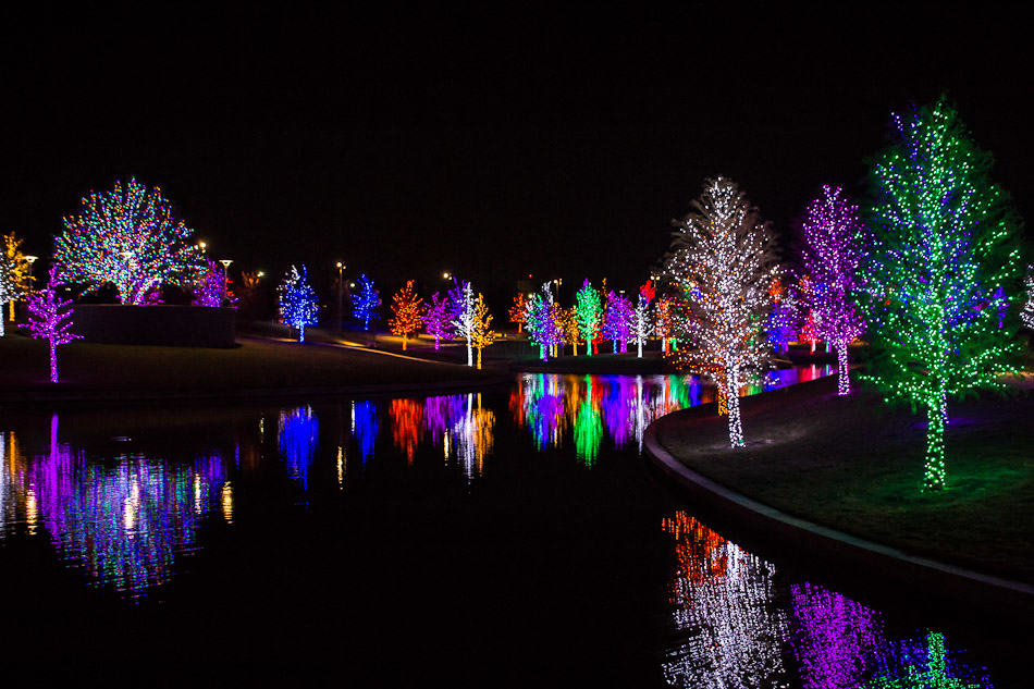 Tree lights at Vitruvian Park in Addison