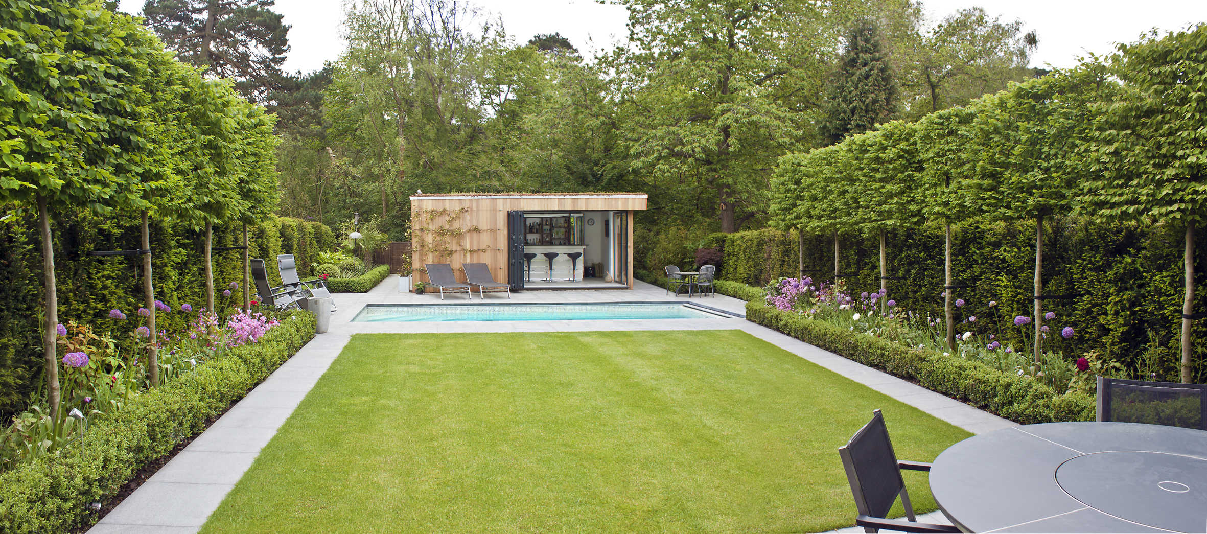 Pleached Hornbeams used in contemporary landscape
