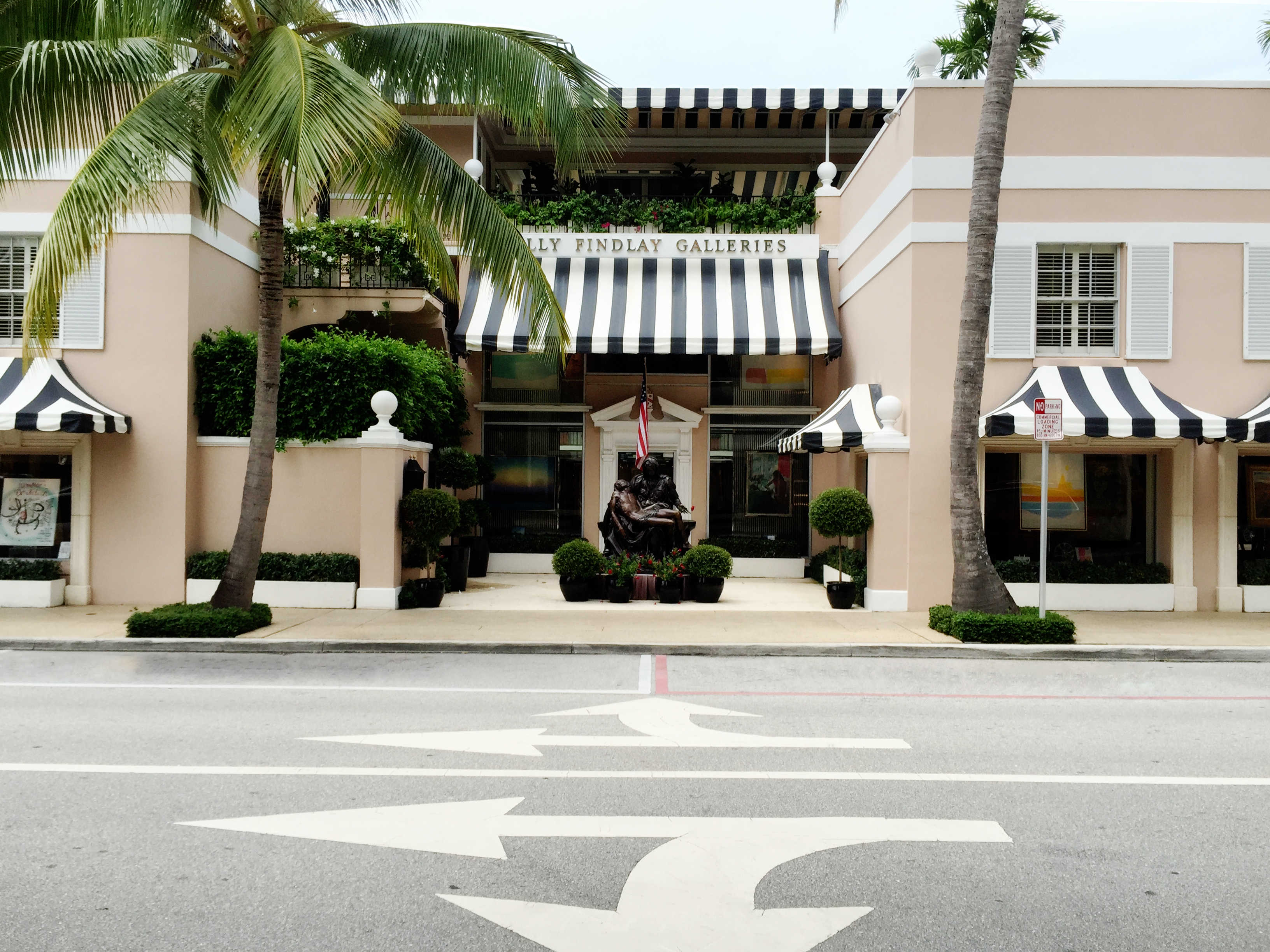 Black and White Striped Awnings - Worth Ave - Matthew Murrey Design